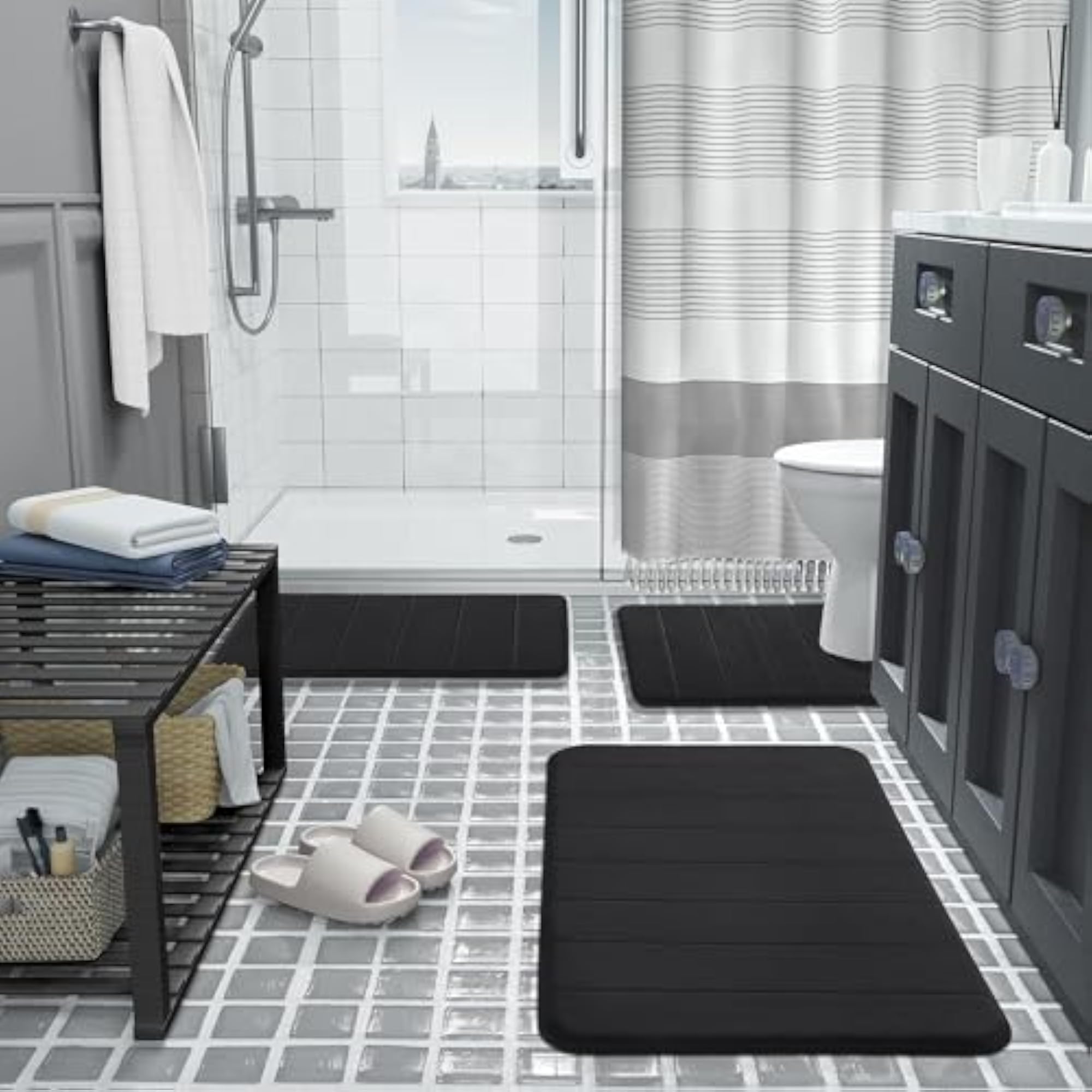 Luxury Flannel Velvety Bath Mat Set, Non-Slip